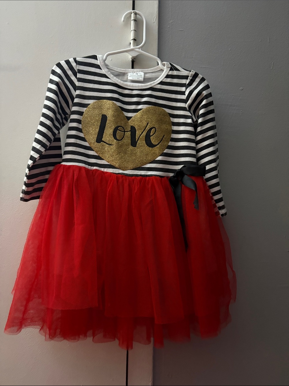 Girls 'Love' Stripe & Red Tulle Dress like a 2t-3T